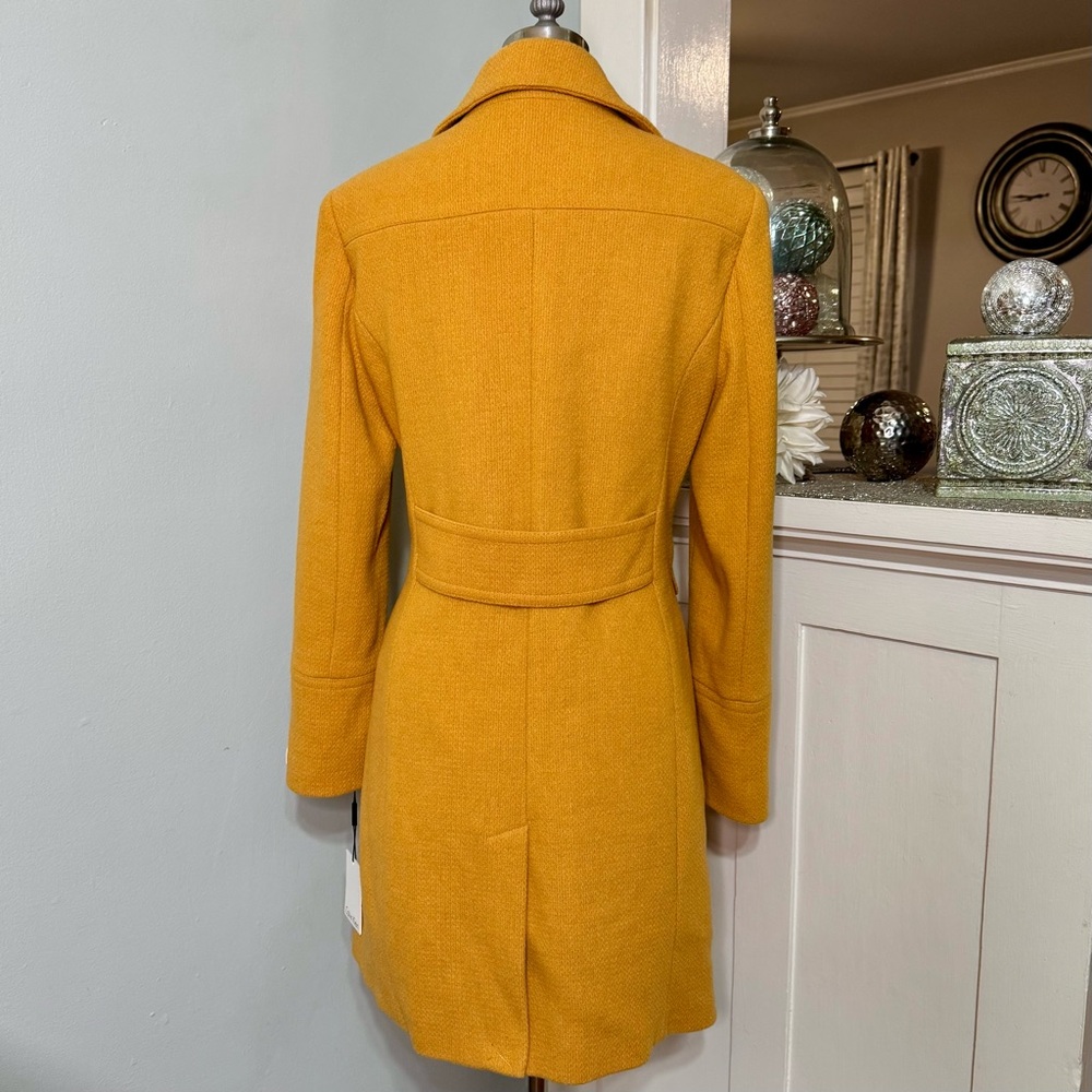 NWT Calvin Klein Single Breasted Wool Pea Coat Winter Dress Coat Mustard Size 6 - Picture 7 of 14